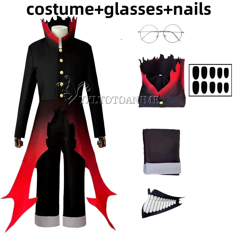 Dandadan Okarun Ken Takakura Cosplay Costume Wig Turbo Granny Powers Black Collar Uniform Curly Short Hair Halloween Party Suit