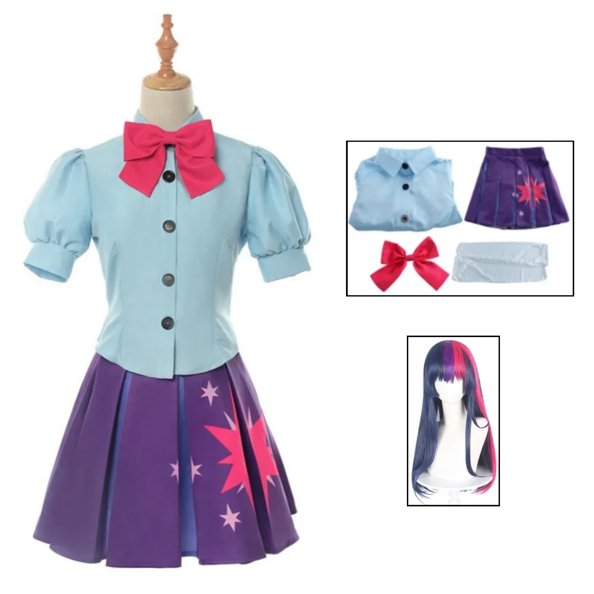Twilight Sparkle Costume Human Dress Cosplay Costume Sailor Shirt Short Dress Halloween Carnival Party Uniform Set