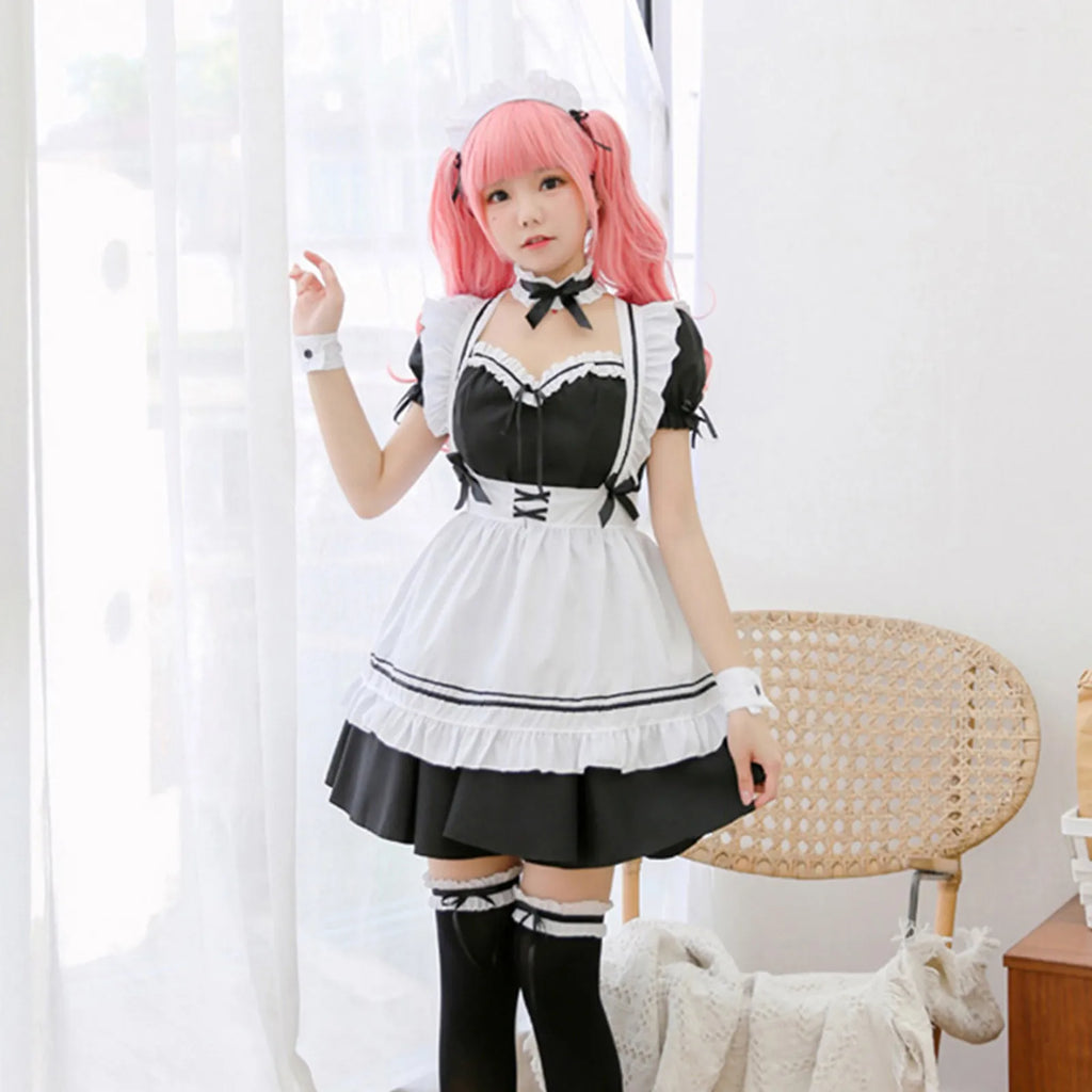 Black Pink Lolita Maid Costumes Cute Girls Women Lovely Maid Cosplay Costume Animation Show Japanese Outfit Dress Clothes S-5XL
