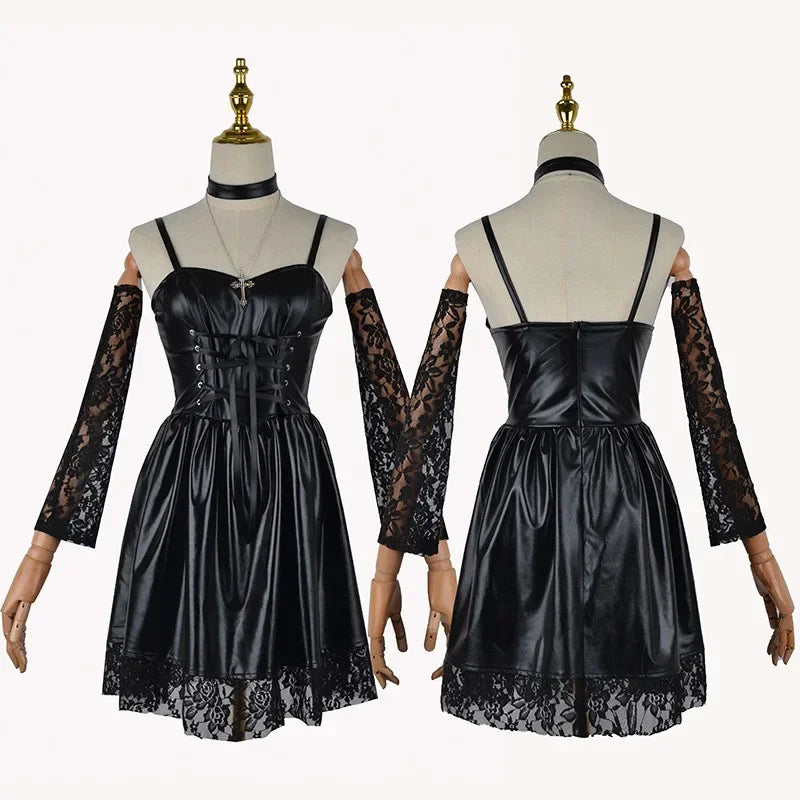Misa Amane Cosplay Costume Death Note Cos Imitation Leather Sexy Dress Wig Stockings Necklace Uniform Outfit For Women Halloween