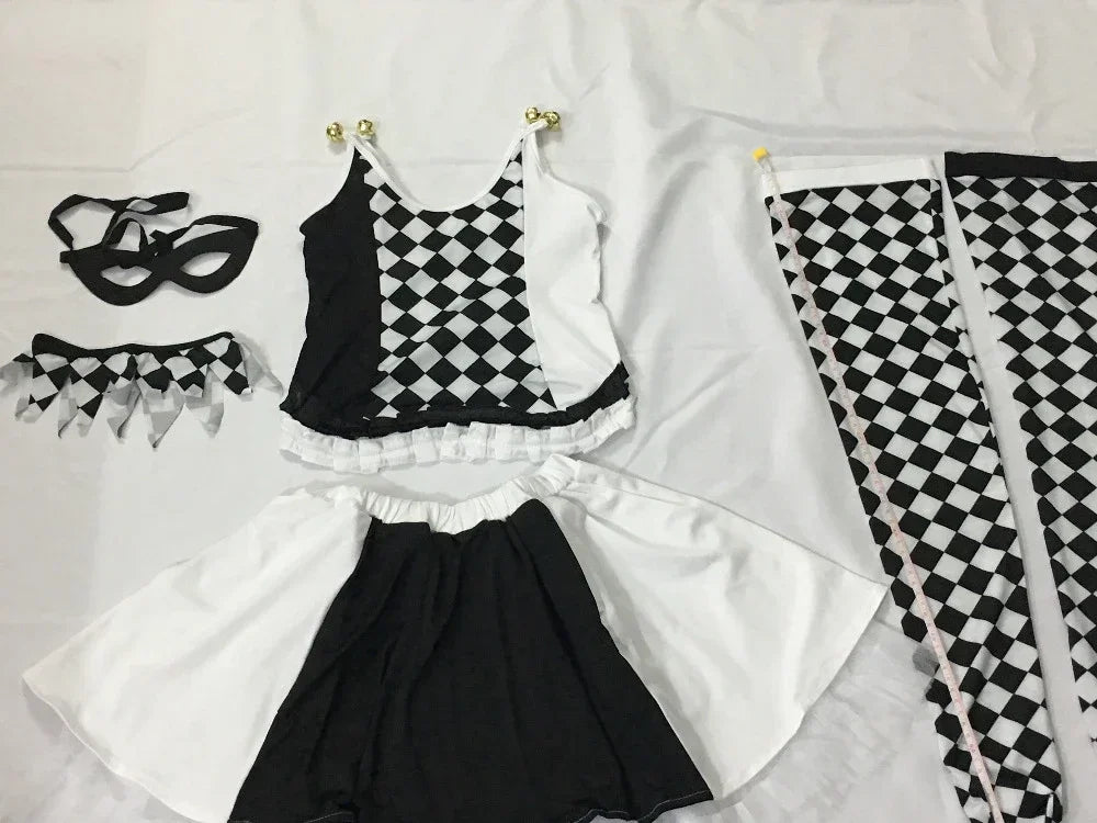 Cosplay adulte cirque Clown noir blanc treillis ensemble de costumes femmes Halloween carnaval déguisement mascarade fête