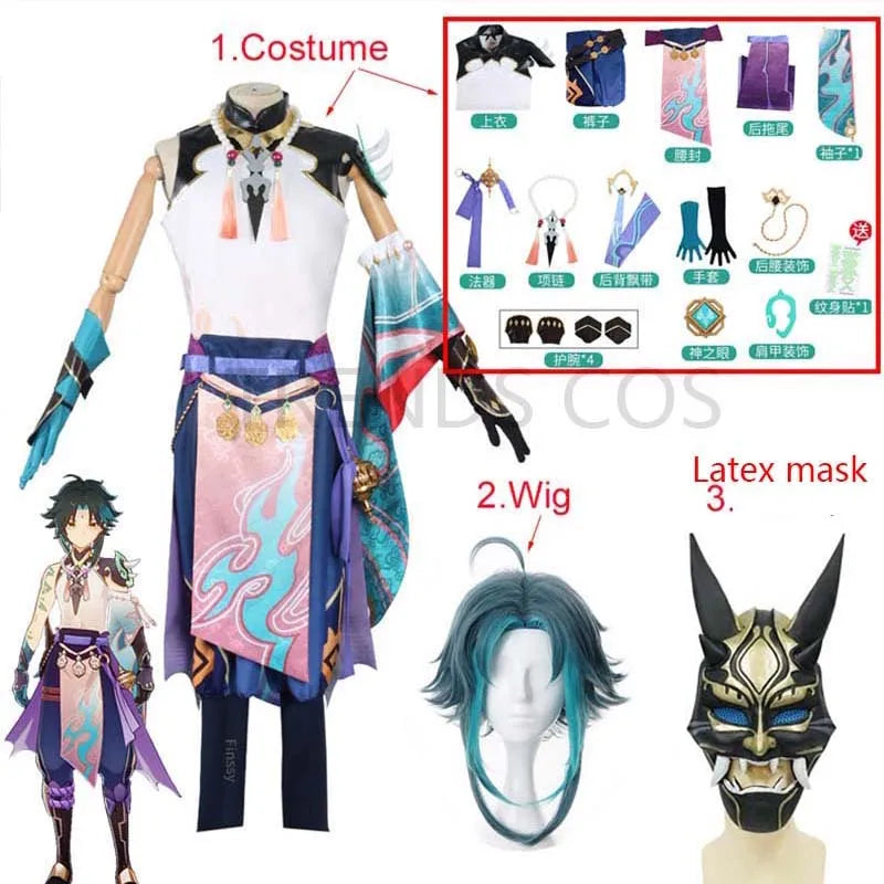 Xiao Cosplay Costume Cosplay Anime Xiao Full Set Xiao Wig Mask Tattoo Sticker for Halloween Outfits