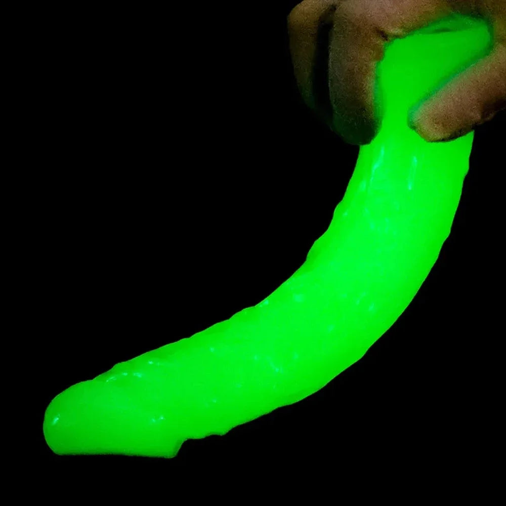 Five Sizes Green Glow-In-The-Dark Fluorescent Eggless Enlargement Simulated TPE Dildo Thickening and Lengthening Realistic Penis