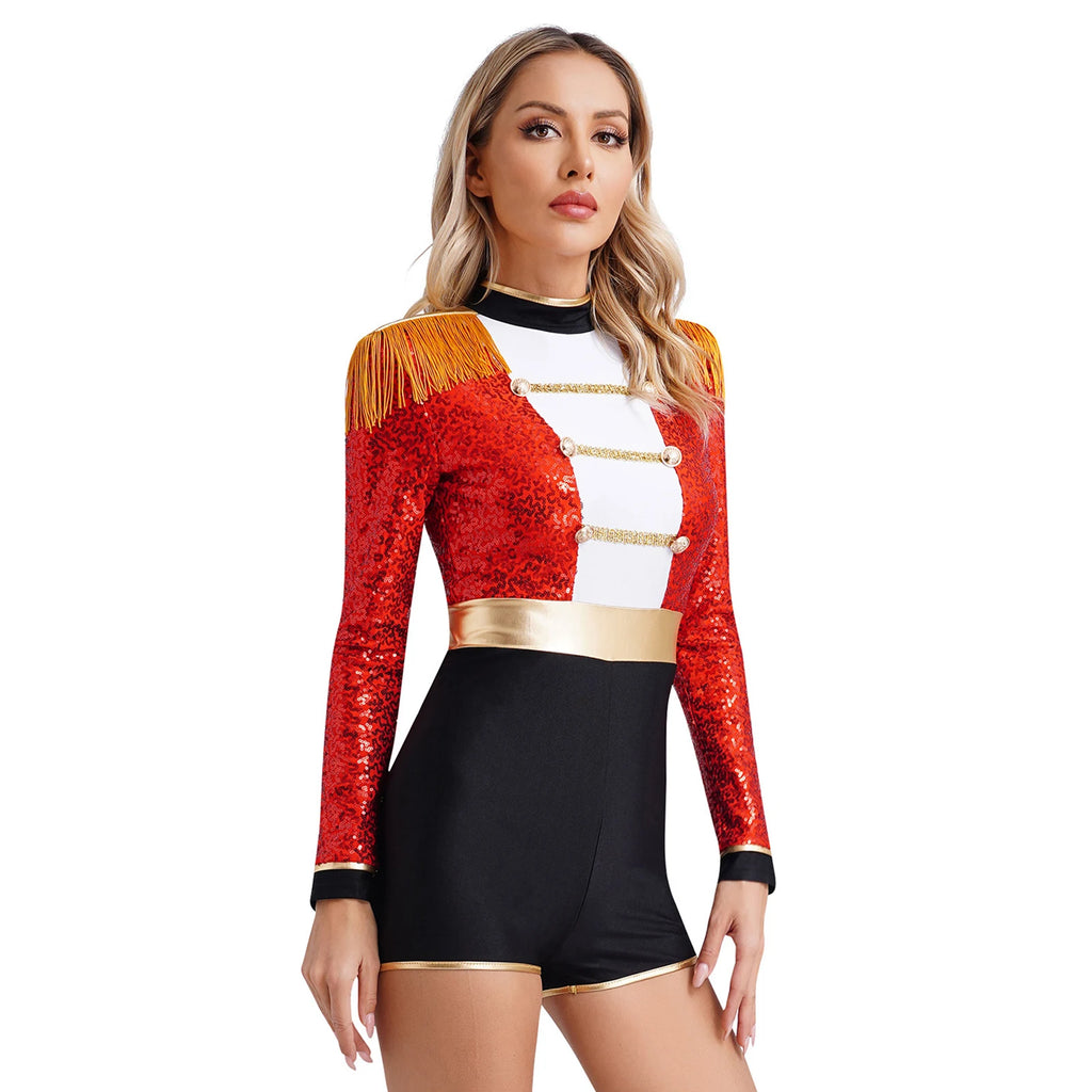 Womens Circus Ringmaster Halloween Cosplay Costume Glitter Lion Tamer Director Uniform Circus Majorette Carnival Clown Clothings