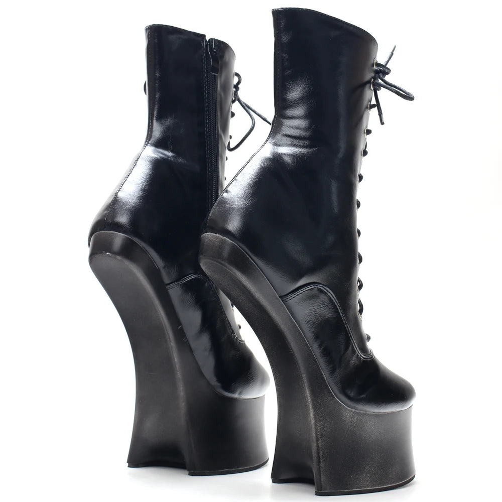 Unisex 7 inch High Heel Ponyplay Platform Fetish Heelless Ankle Boots Size36-46