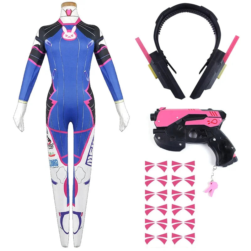 Anime Woman Jumpsuit Tights Dva Cosplay Costume Game Zentai Wig Cosplay Props Headphone Suit D.Va Cos Party Halloween Costumes
