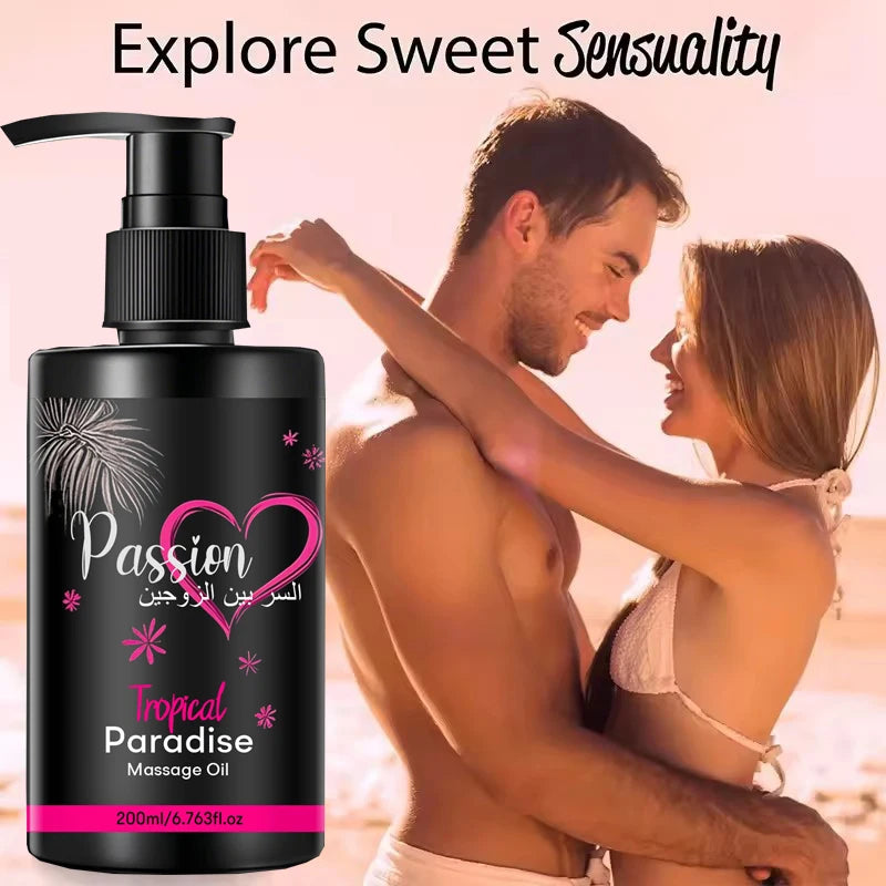 6.76 OZ Passion Sensual Jojoba Oil Natural Body Massage Oil for Couples Relaxing Perfect Glide & Smooth Skin, Tropical Paradise