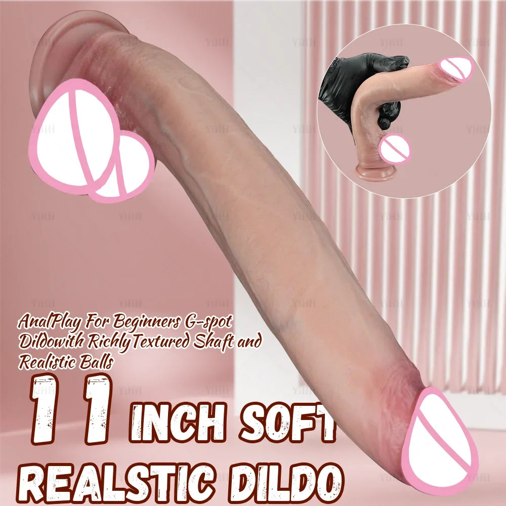 Realistic Long Dildo Sex Toys Dual-Layer Silicone Big Dildos Lifelike Giant Dildo Anal Play with Suction Cup Sex Toys for Women