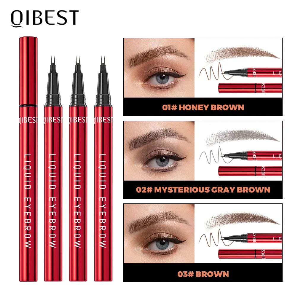 QIBEST 2 Fork Tip Liquid Eyebrow Pencil Eyeliner Lower Eyelash Pen Makeup Waterproof Lasting Quick Drying Ultra-fine Brows Pen