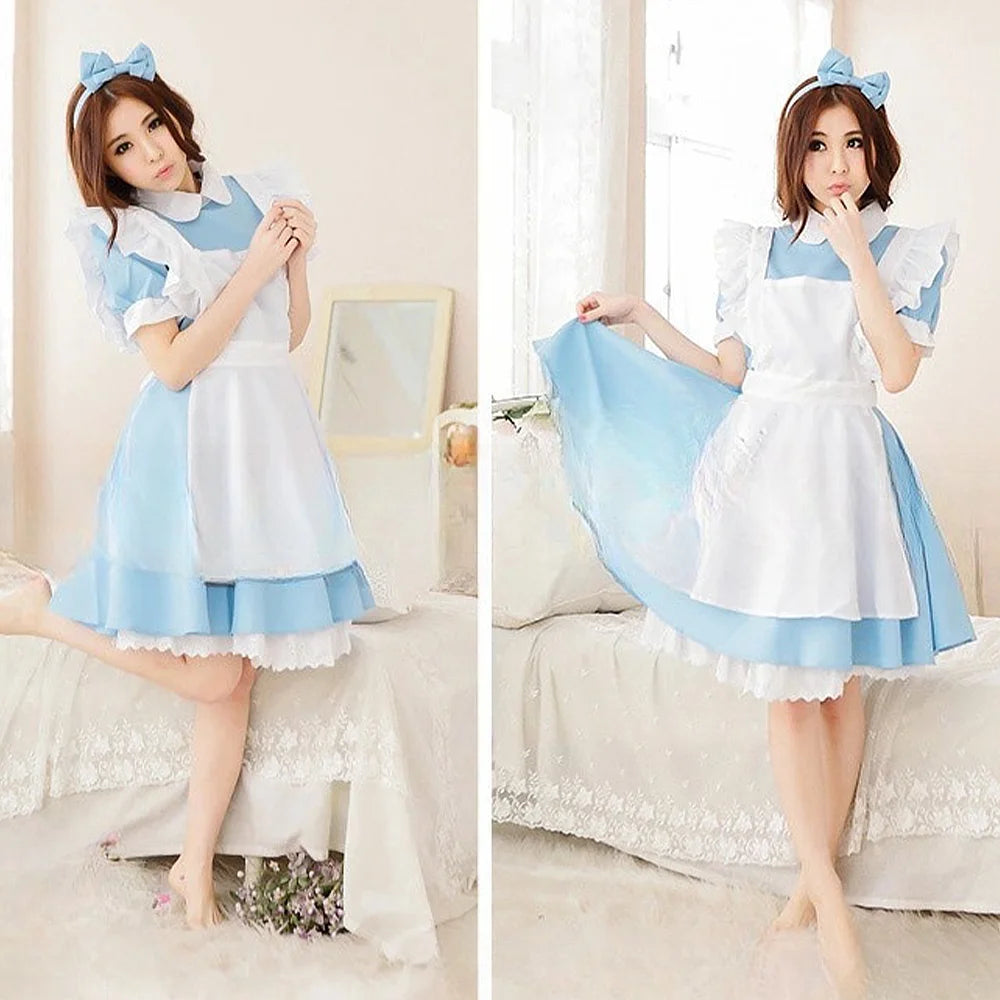 Women Lolita Dress Maid Apron Fantasia Carnival Skirt Cosplay Costumes Halloween Clothing Masquerade Party Alice In Wonderland