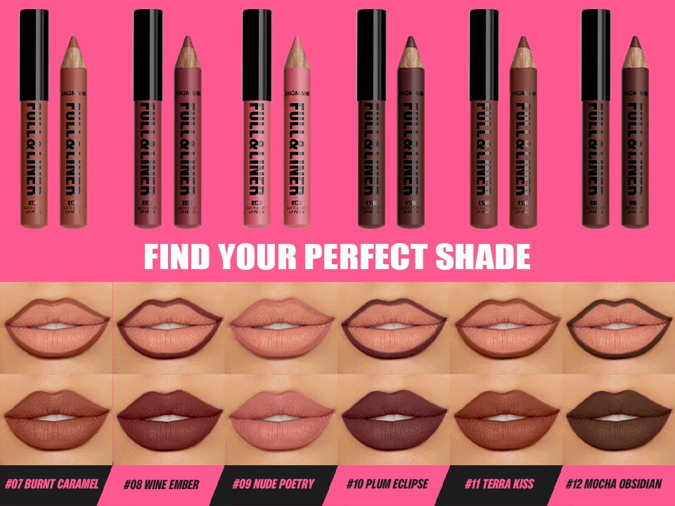 Wooden Matte Brown Lip Liner Pencil 12 Colors Velvet Nude Pink Lipstick Pencil Lasting Soft Smooth Lipliner Outline Lips Contour