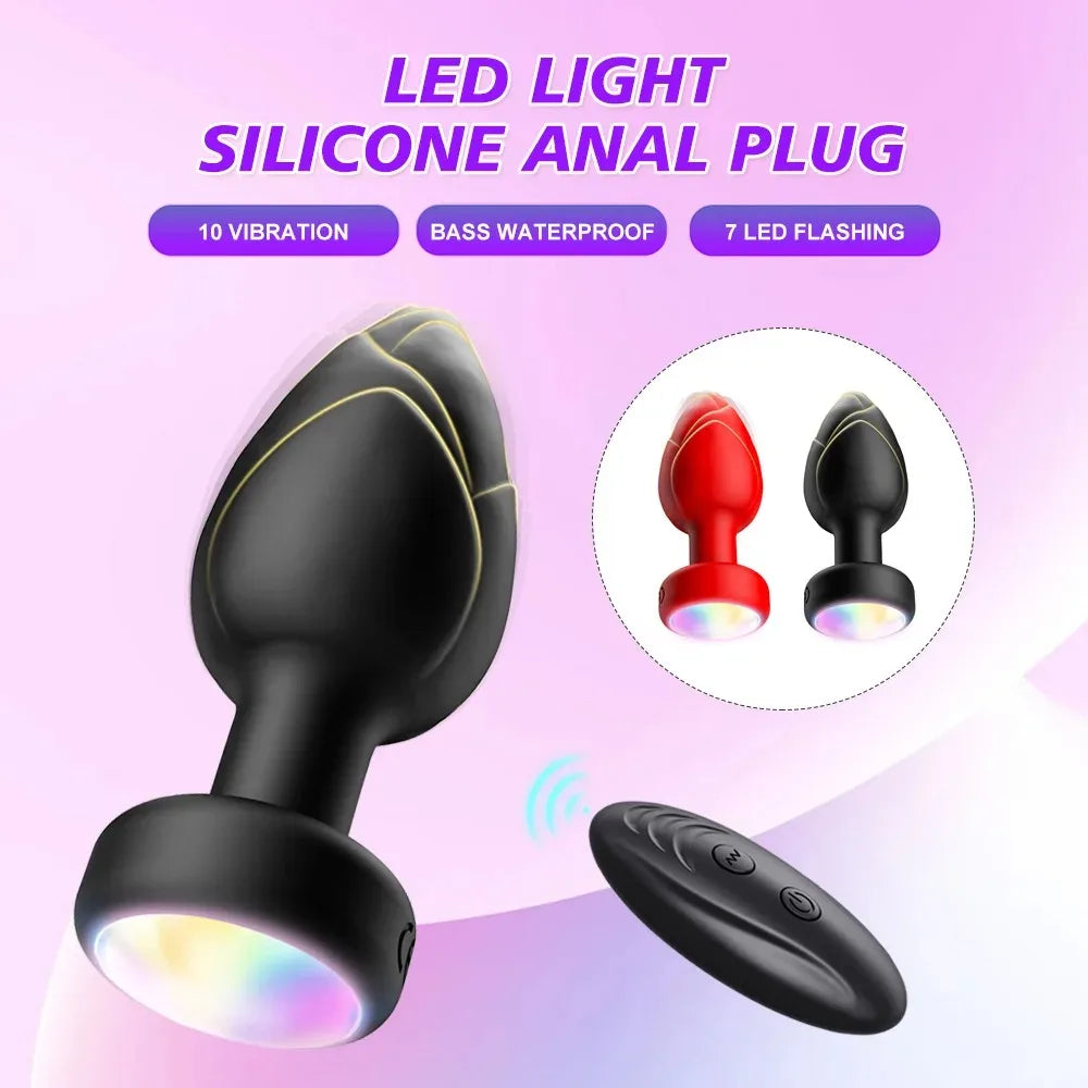 LED Butt plug Anal Vibrator Wireless Remote Control Men Prostate Massager Female Vagina Masturbator for Adult Sex Toys Women Men