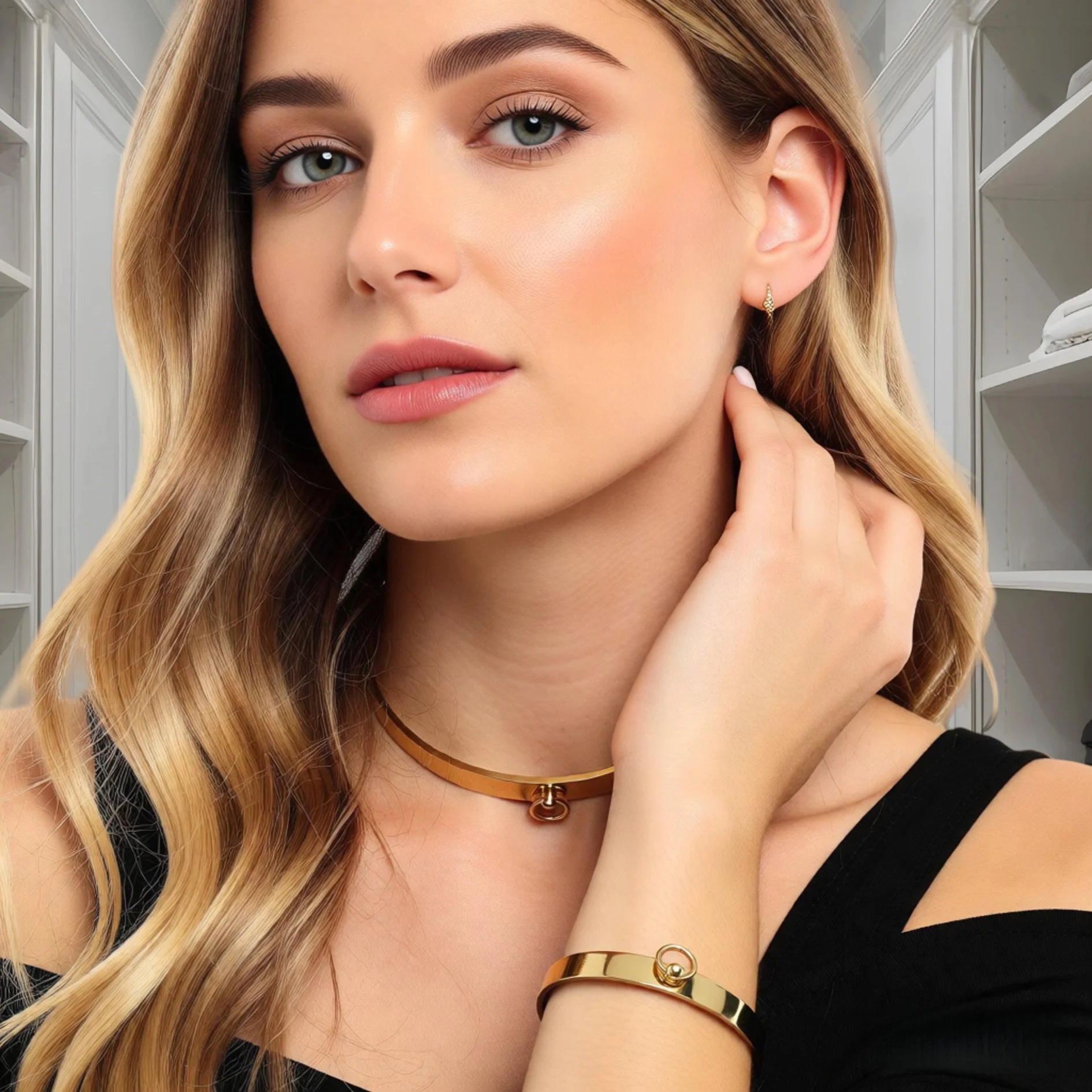 Polished Stainless Steel Slave Choker Necklace Gold Black Silver Color Fetish Wear Women's Jewelry