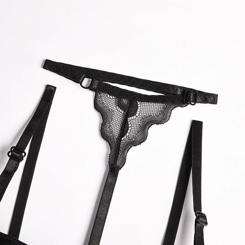 Erotic Lingerie Sets For Women Lace Garters Transparent Bra And Panty Set Female Porno Costumes Deep V Halter Sexy Underwear Set