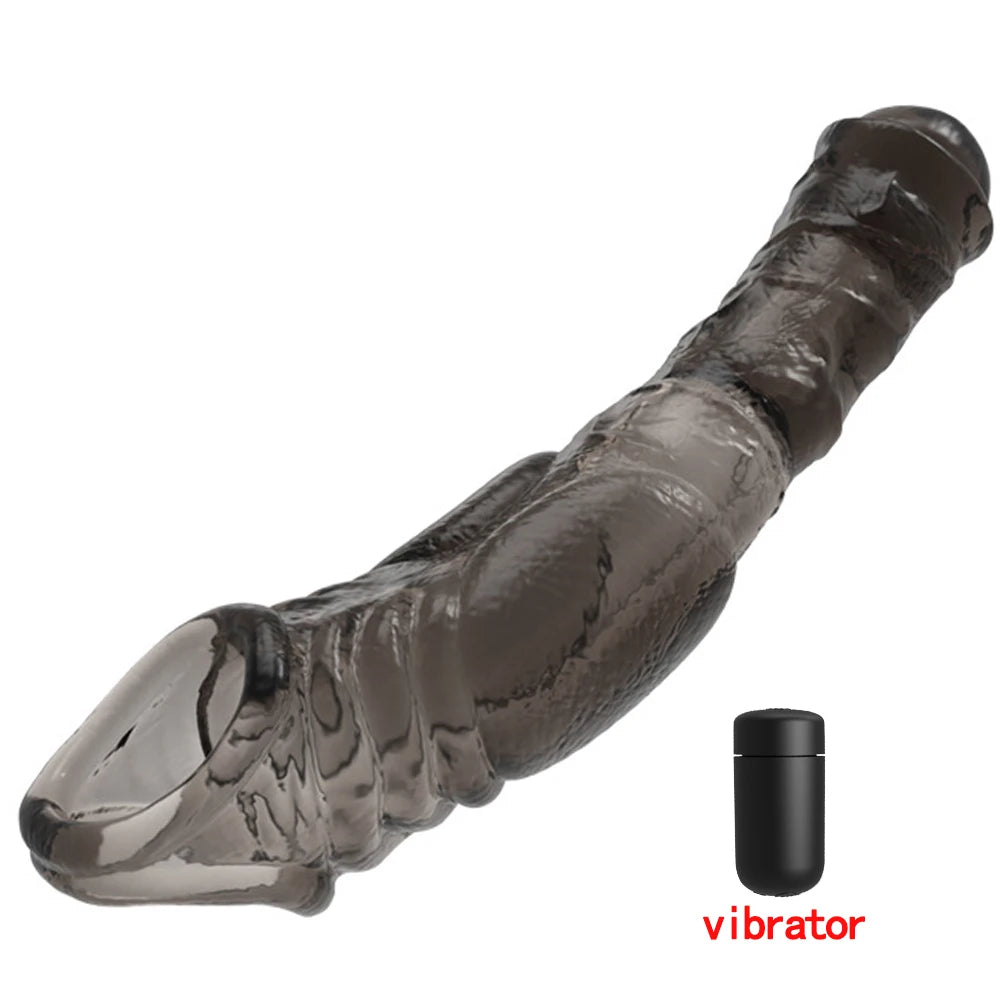 Vibrator for Men Penis Enlargement Sleeve Delay Ejaculation Cock Ring Reusable Comdom Penis Extender Adult Sex Toys For Men