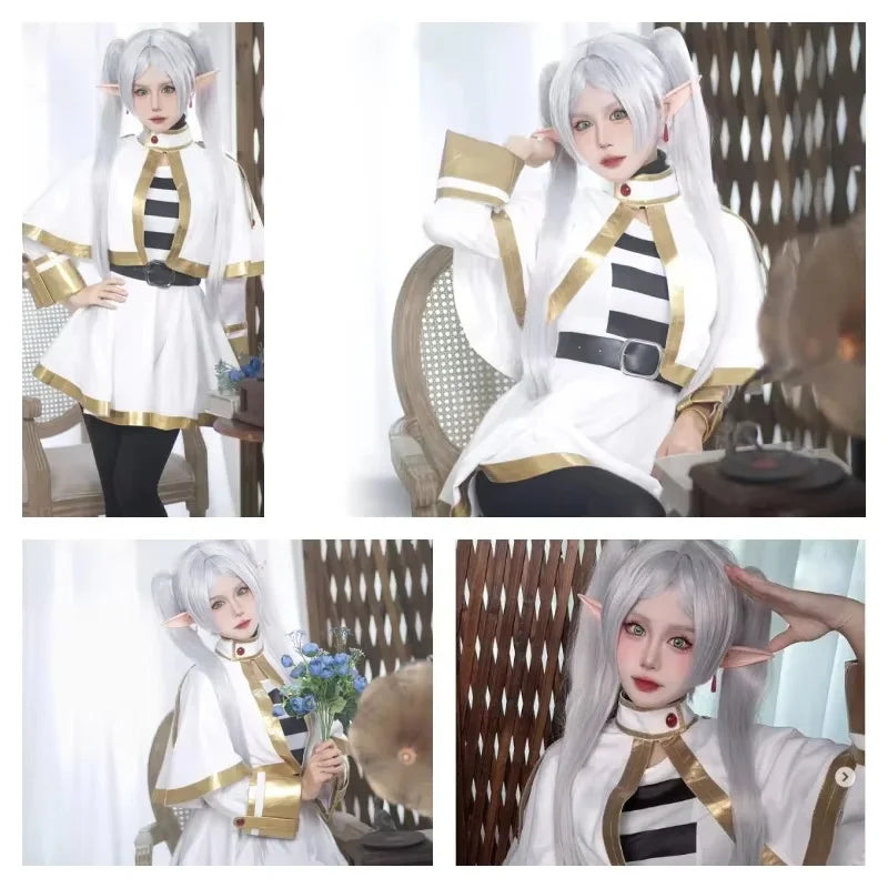 Sousou No Frieren Cosplay Costume Wig Shoes Anime Figures Magician Dress Elf Ear Halloween Party Charistmas for Women