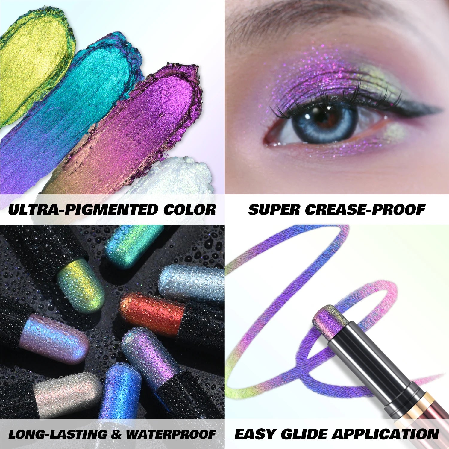 CHARMACY New Multichrome Eyeshadow Stick with Sponge Waterproof Long Lasting Glitter Eye Professional Maquillaje for Women