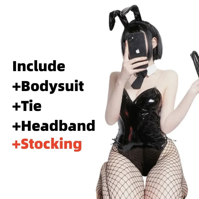 Sexy Bunny Girl Cosplay Bodysuit Sakurajima Mai Senpai Costume Jumpsuit Faux Leather Woman Lingerie Rabbit Costumes