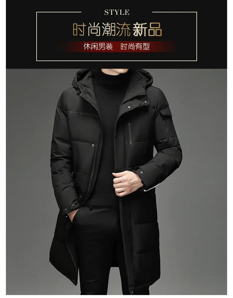 New Fashion Men 90% White Duck Down Hooded Jackets Men's Winter Thick Warm Waterproof Parka Overcoat Down Jackets Long Parka 5XL