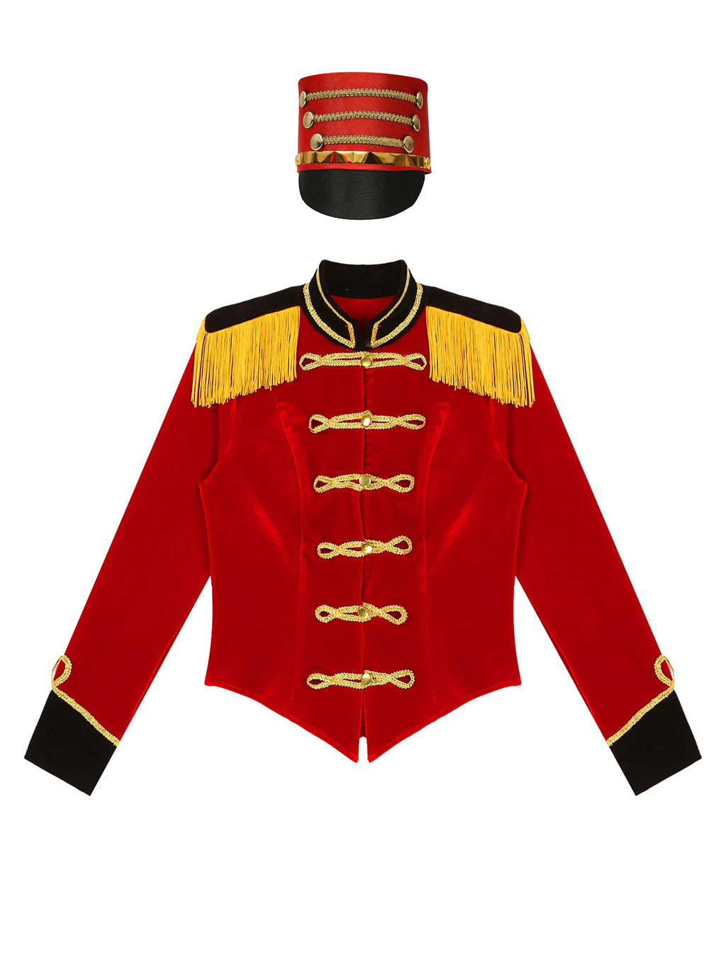 Womens Marching Band Drummer Costume Long Sleeve Circus Ringmaster Jacket Nutcrackers-hat Honor Guard Uniform Drum Major Outfits