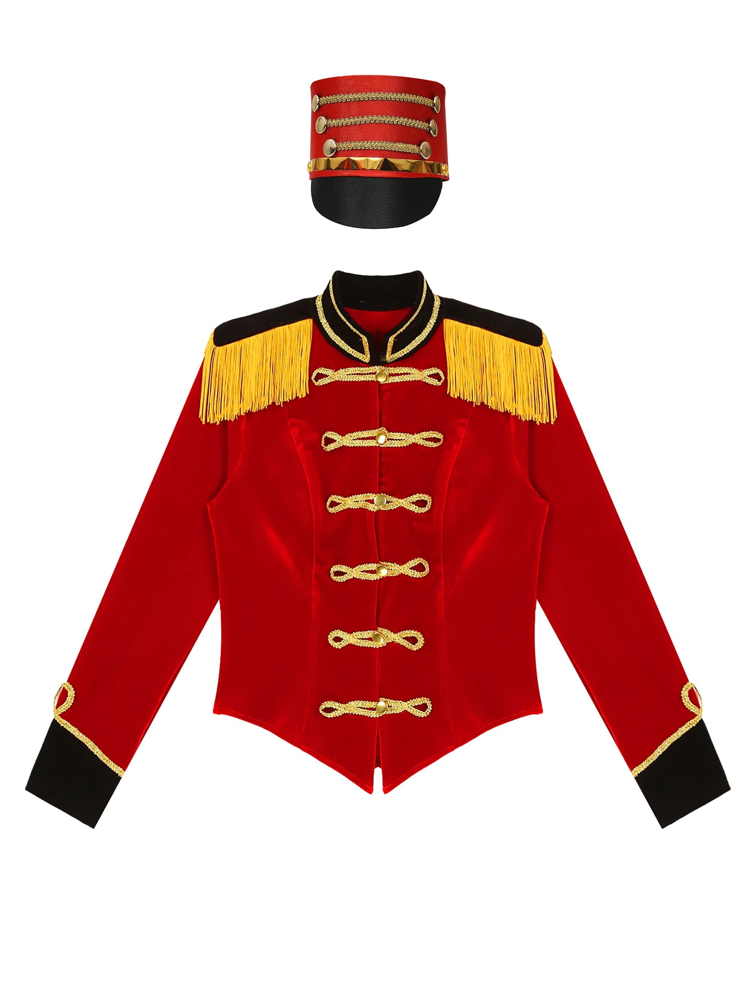Womens Marching Band Drummer Costume Long Sleeve Circus Ringmaster Jacket Nutcrackers-hat Honor Guard Uniform Drum Major Outfits