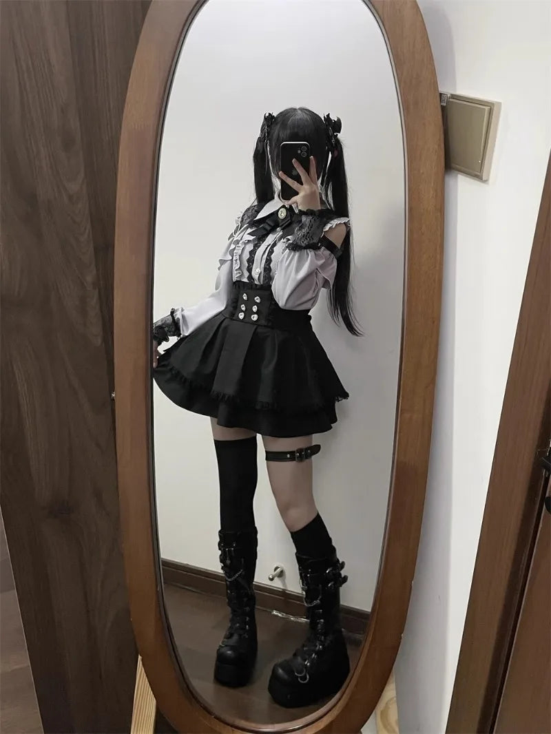 Jirai Kei Outfit Lolita Girl Cosplay Jk Uniform Cute Dress Black Skirt Women Costume Stage Performence Clothes Anime Dresses