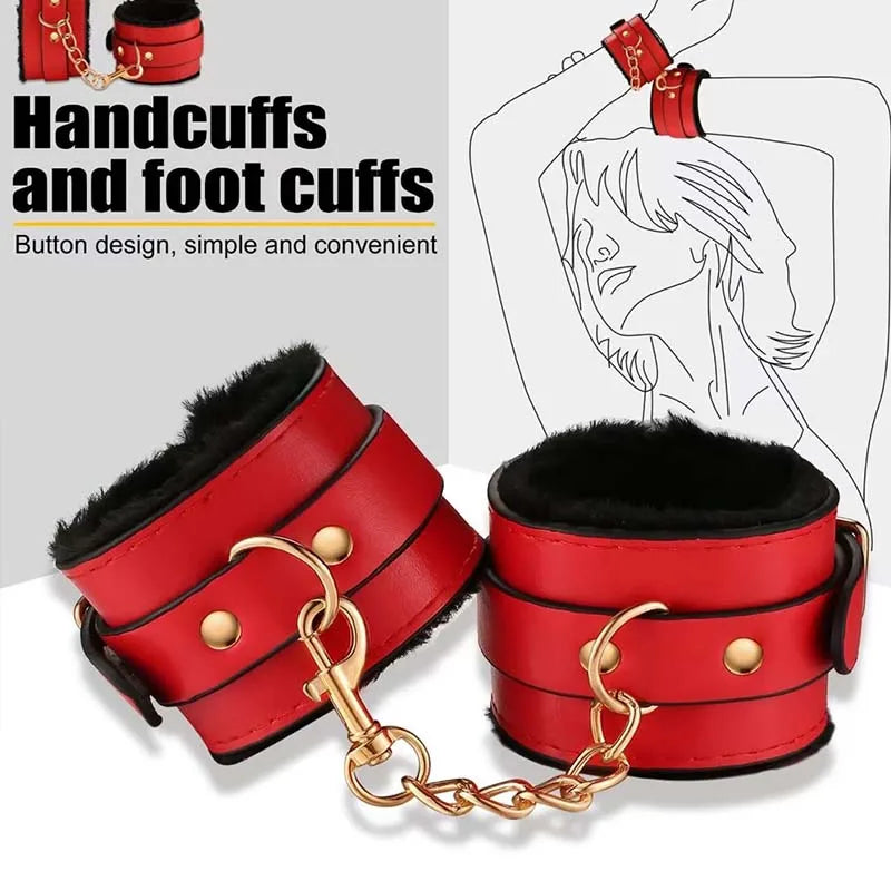 High quality BDSM Genuine Leather Bondage Set Fetish Handcuffs Collar Gag Whip Erotic Sex Toys For Women Couples Adult Games