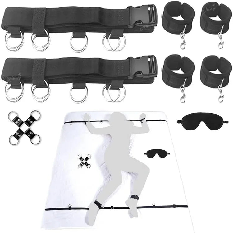 Bed Restraint Set Couple Sex Toys Bondage Handcuff Kit Adult Game Tool 18+ Erotic Tie Downs Arm Ankle Eyeblinder Flirting Sextoy