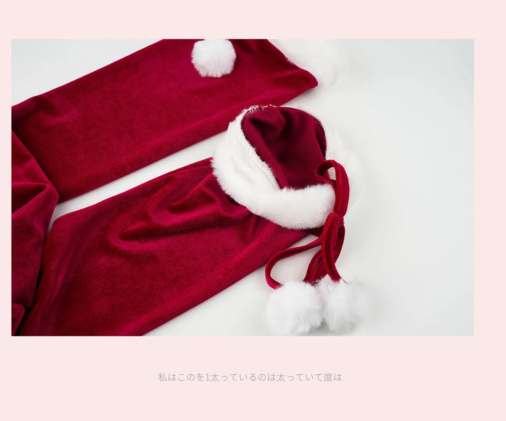 Anime Christmas Uniform Bodysuit with Cloak Red Stockings Outfits Cosplay Costumes New Year Plush Nightgown Underwear Outfits
