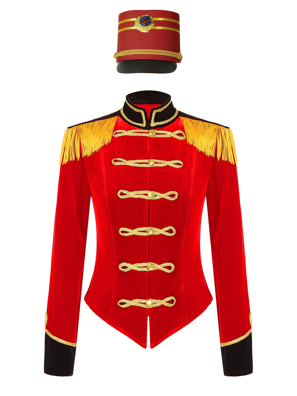 Womens Marching Band Drummer Costume Long Sleeve Circus Ringmaster Jacket Nutcrackers-hat Honor Guard Uniform Drum Major Outfits