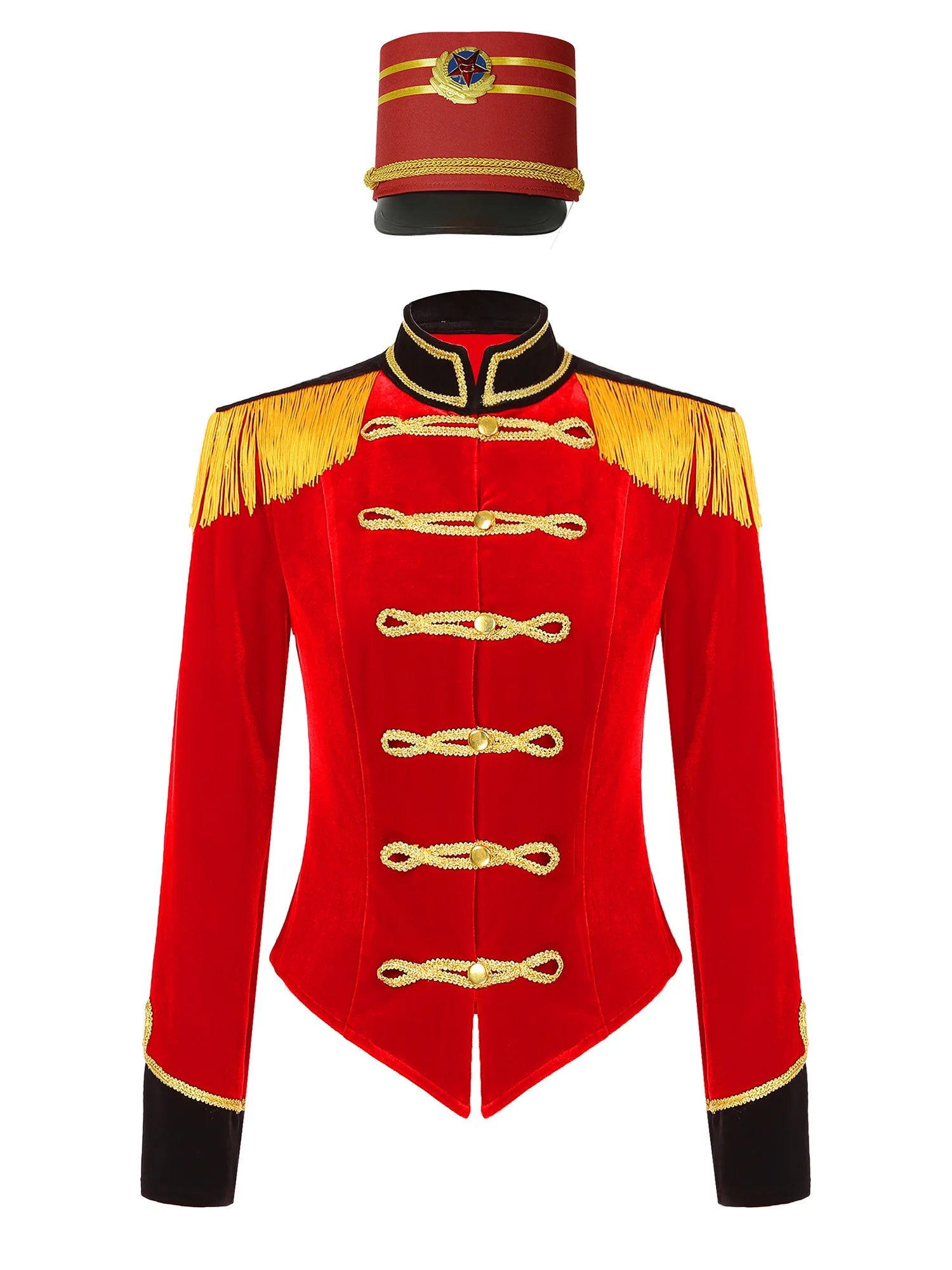Womens Marching Band Drummer Costume Long Sleeve Circus Ringmaster Jacket Nutcrackers-hat Honor Guard Uniform Drum Major Outfits