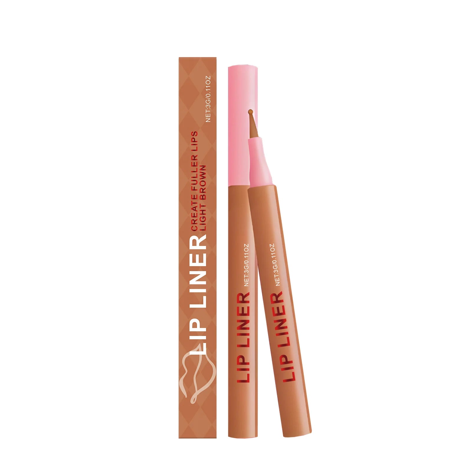 Light brown waterproof lip liner daily outline lip lines, easy to apply makeup, natural color, commuter makeup