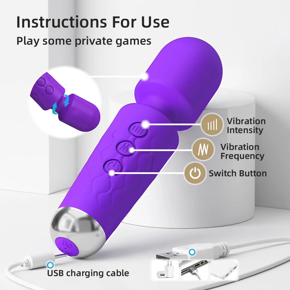 Powerful Clitoris & G-Spot Vibrator - USB Rechargeable AV Massager, Sexual Wellness Erotic Sex Toy for Women, Adult Product