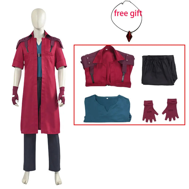 DMC 5 Dante Cosplay Wig Uniform Costumes Disguise for Adult Men Long Windbreaker Gloves Roleplay Outfits Halloween Carnival Suit