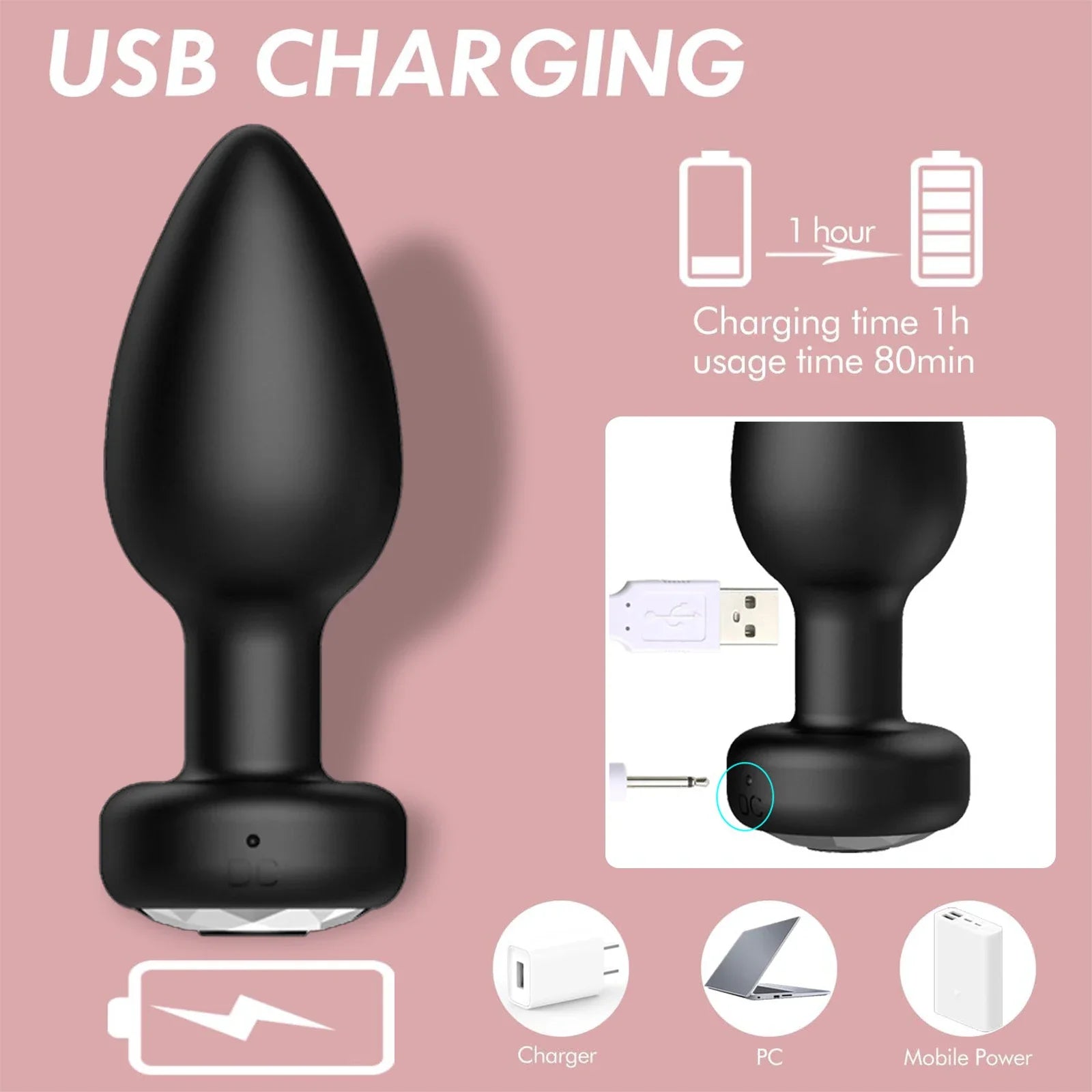 Anal Plug Vibrator for Men Butt Plug Portable Massager Wireless Remote Control Dildo Vibration Sex Toys for Male Adult Toys 18+