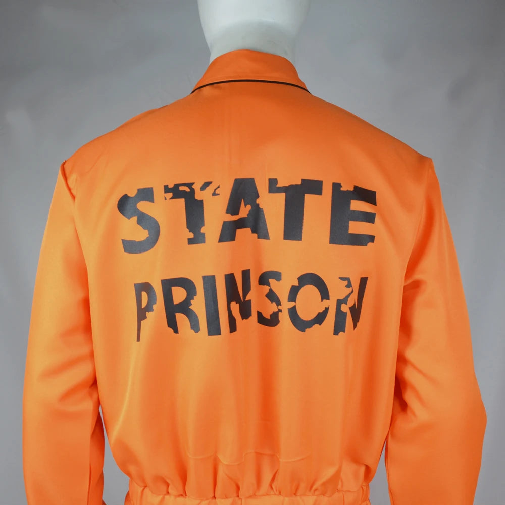Male Prison Cosplay Costume Long Sleeves Jumpsuit Bodysuit Inmate Orange Set Adult Convict Party Uniform Amusement Outfits