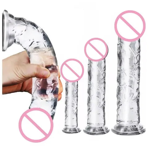 Realistic Dildos Jelly Dildo with Strong Suction Cup BaseTransparent Eggless Fake Penis Sex Toys Female Masturbation Dildo 7Size