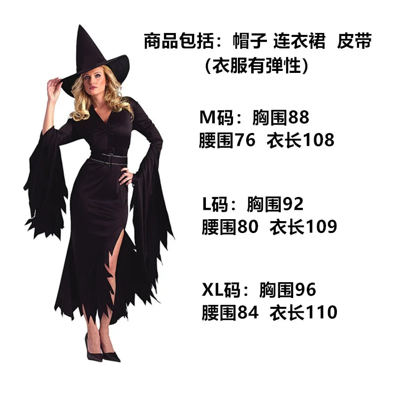 Halloween Witch Costumes for Women Adult Fantasy Black Witch Dress UP Party Dress Carnival Performance Dress