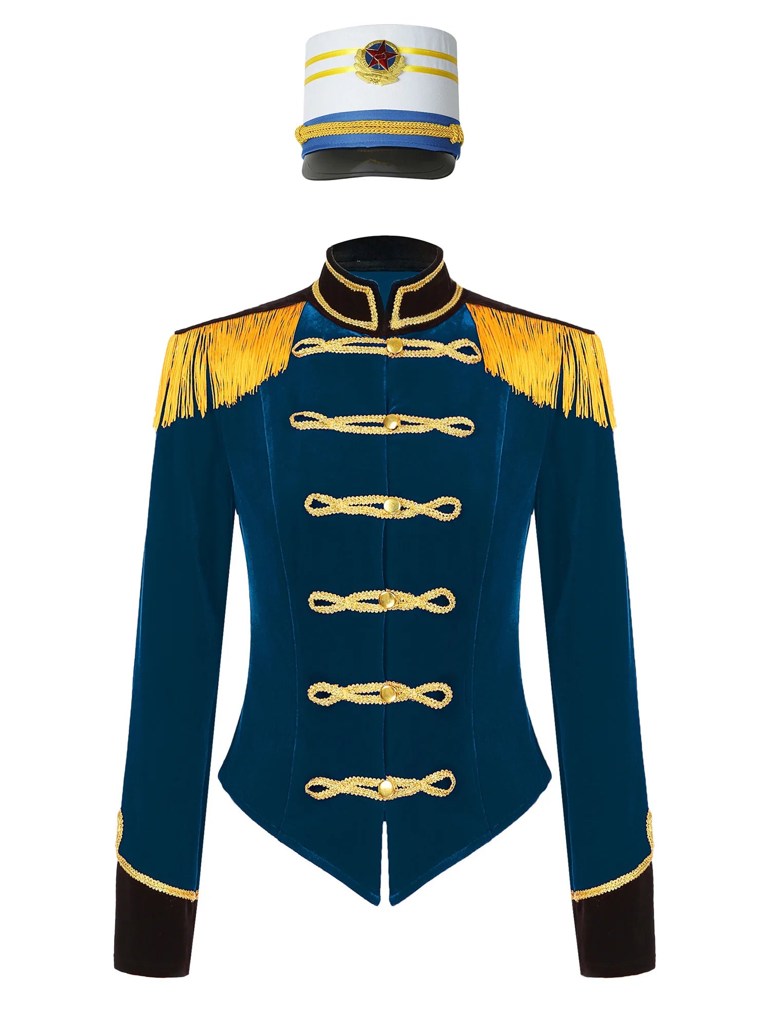 Womens Marching Band Drummer Costume Long Sleeve Circus Ringmaster Jacket Nutcrackers-hat Honor Guard Uniform Drum Major Outfits