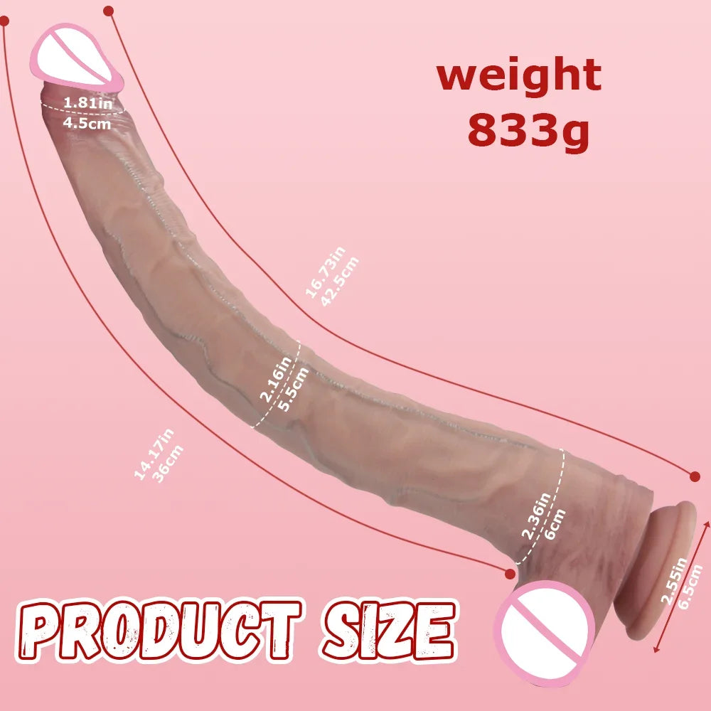 42.5cm Realistic Big Long Dildo Sex Toy Dildo with Strong Suction Cup Lifelike Silicone Sex Toys for Vagina Anal Stimulation
