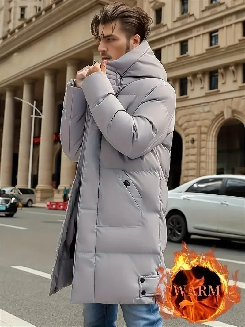 Men's Winter Hooded Full-Zip -Padded Jacket - Windproof Coat with Full-Length Zipper- Cold Weather Outdoor Clothing for Skiing