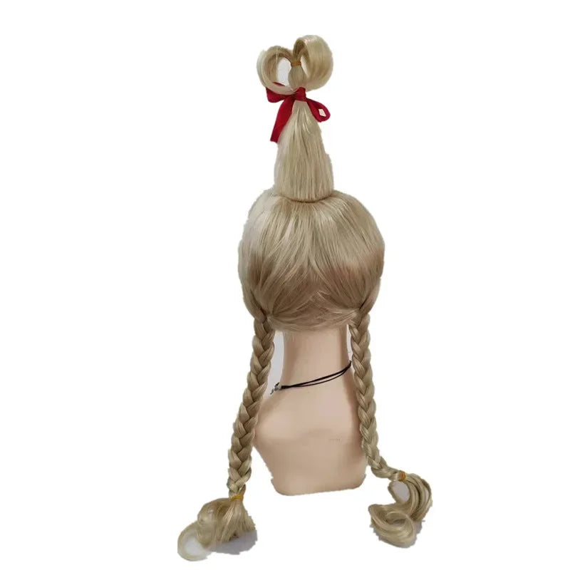 Cindy Lou Who Movie Cosplay Wig with Red Bow For Women Lou Heat Resistant Synthetic Hair Who Wig Christmas Party Wig Gift