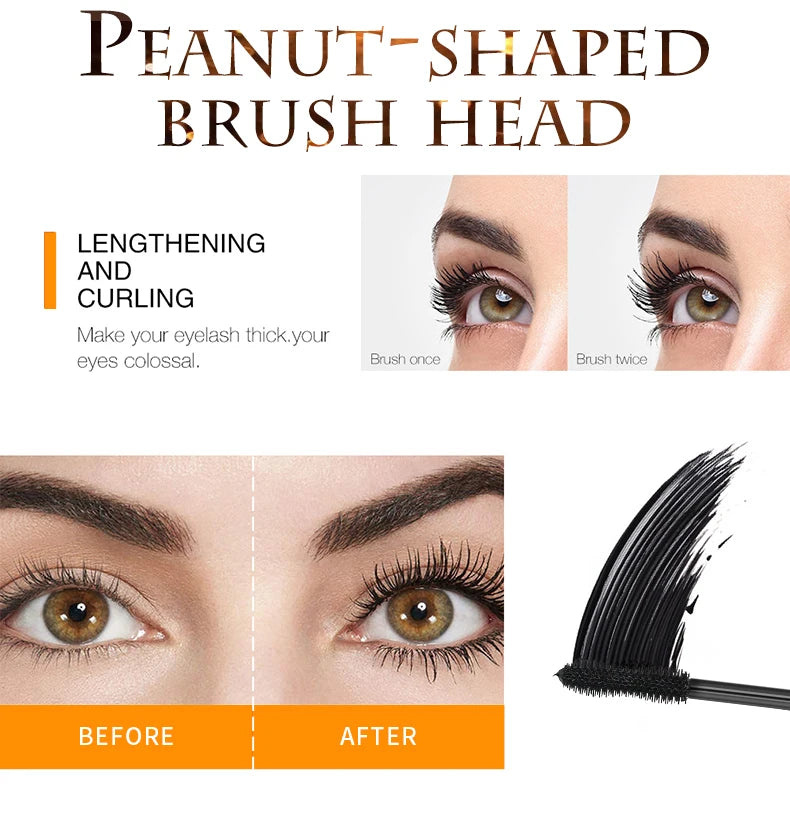 QIC Fashion Diamond 4D Mascara Waterproof Eye Make-up Cosmetics Peanut Silicone Brush Lengthening Curl Lashes Fast Dry
