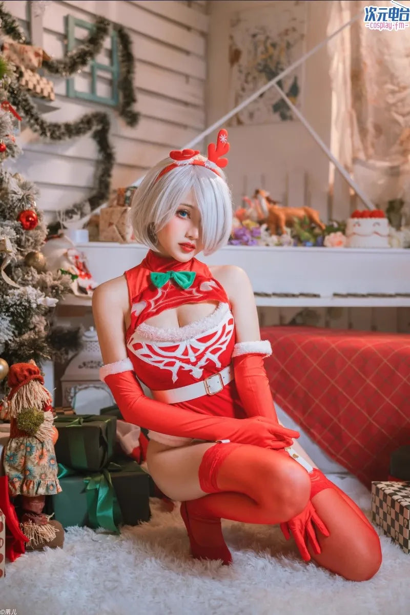 Christmas Women Sexy Jumpsuits Anime NieR Automata 2B Cosplay Costumes YoRHa No 2 Type B Red Pantyhose Gloves Hairband Xmas Gift