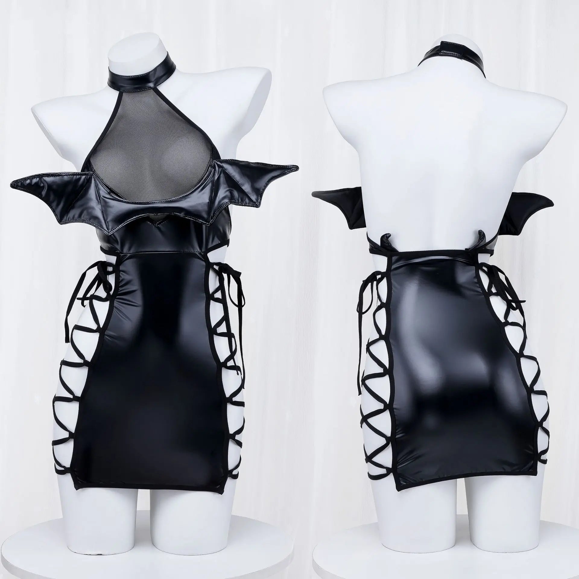 Sexy Amine Demon Cosplay Costume Set Hollow Dark Underwear Succubus Lingerie Role Play Outfits Halloween Faux Leather For Women