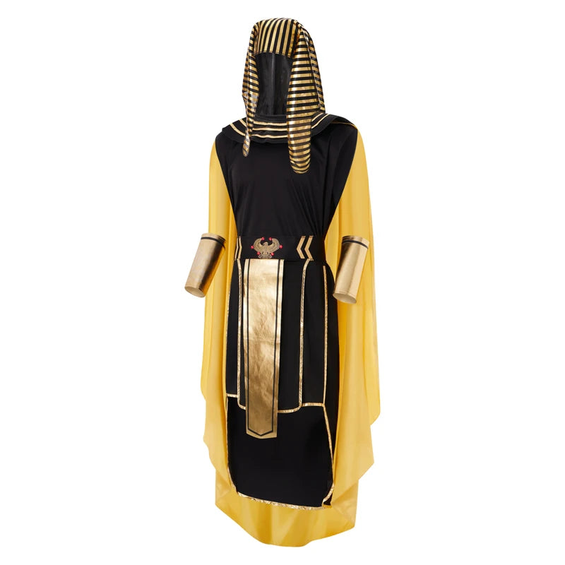 Men Egyptian Costume Set 7 Pcs Golden Trim Tank Tops Skirt Arm Sleeves Headwear Necklace Halloween Cosplay Outfits