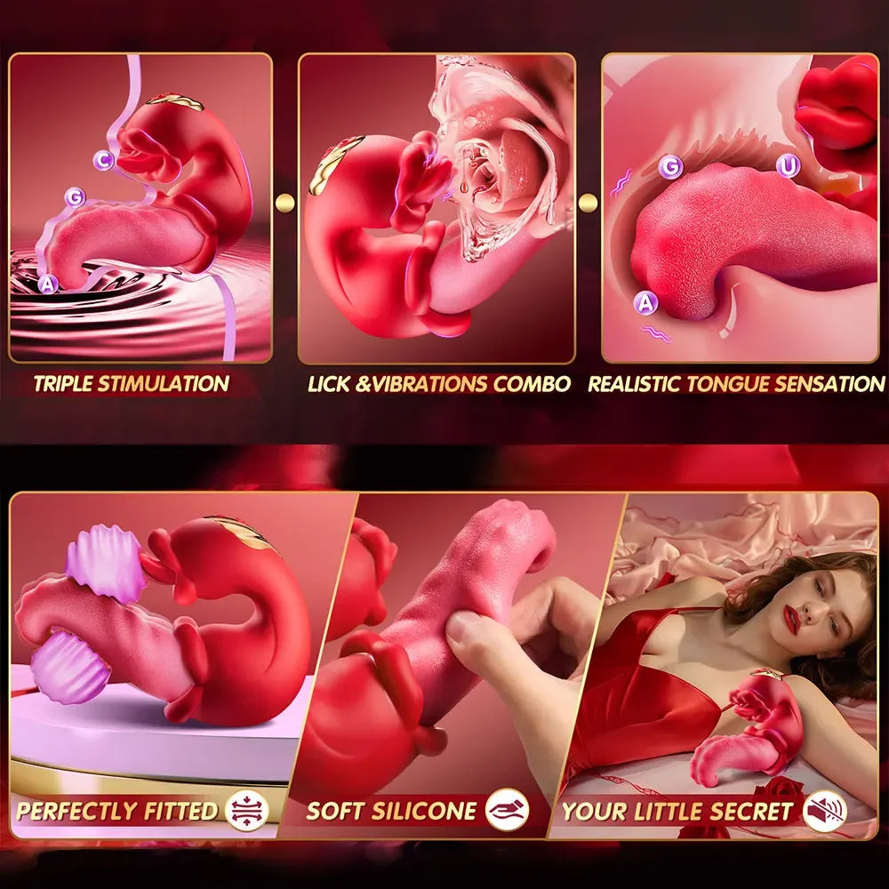 Sex Toys Vibrator 4 in 1 Tongue Thrusting Vibrators Dildo Rose Sex Toys G Spot Clit Stimulator Tools for Female Couples Games