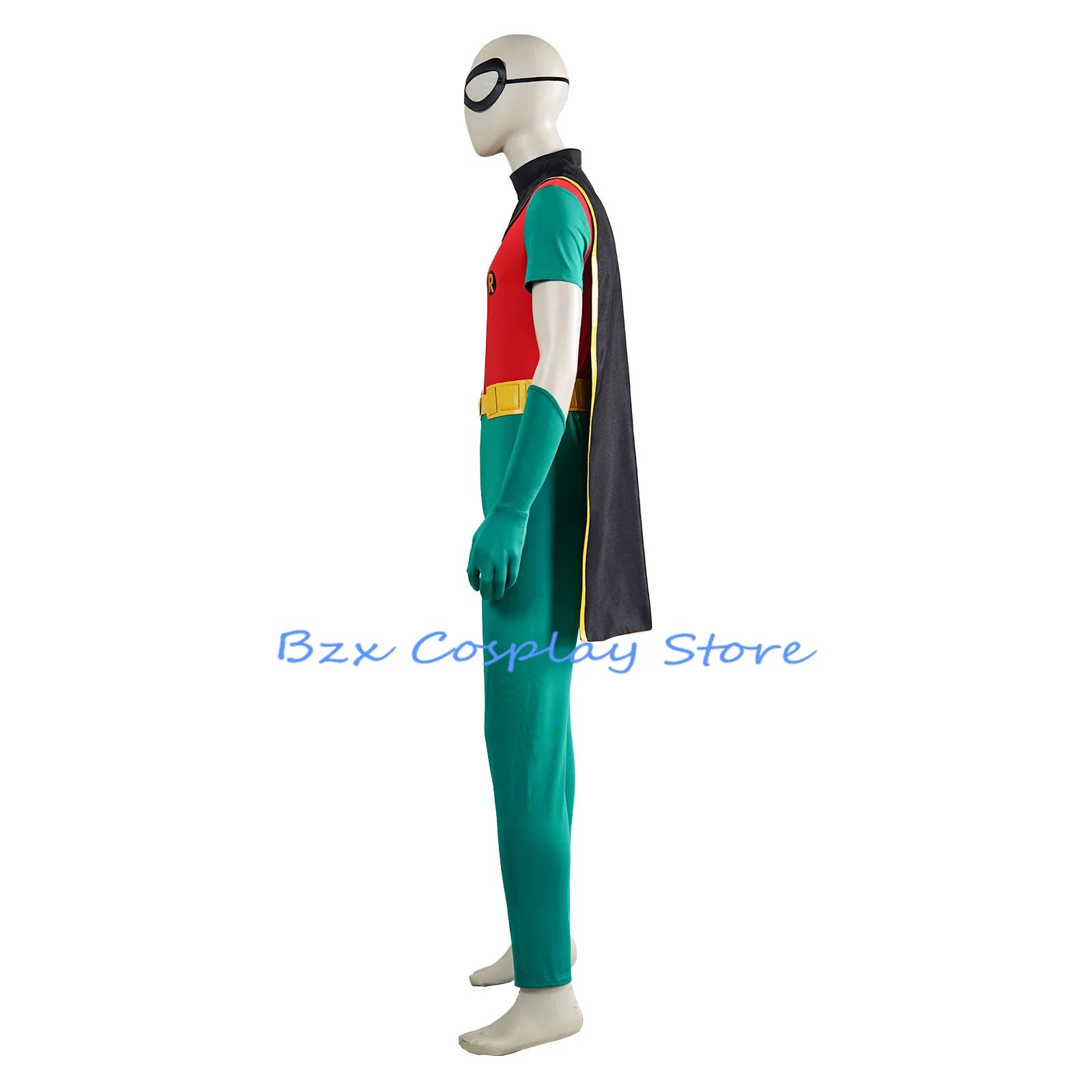 Film Fantasy Robin Cosplay Costume Adult Men Green Jumpsuit Cloak Belt Gloves Eyemask Suit Halloween Party Hero Robin Outfits
