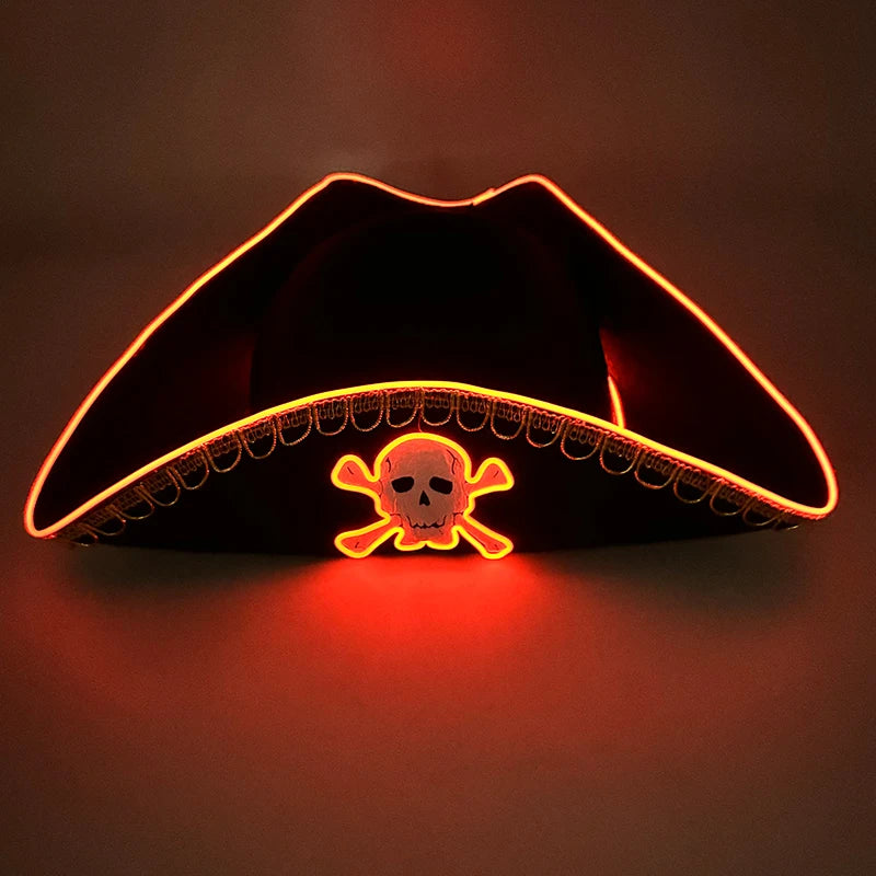 LED Pirate Hat Pirate Theme Holiday Cosplay Pirate Costume Decorations Glowing Captain Hat Colonial Tricorn Hat Woman Skull Hat