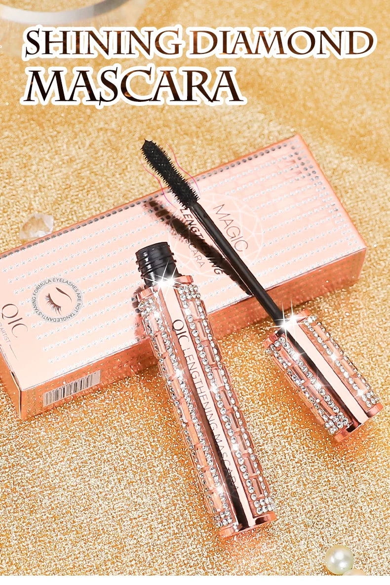 QIC Fashion Diamond 4D Mascara Waterproof Eye Make-up Cosmetics Peanut Silicone Brush Lengthening Curl Lashes Fast Dry